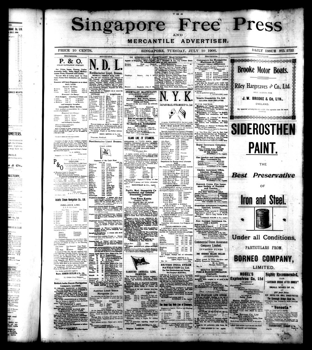 Miniature of Singapore Free Press and Mercantile Advertiser 10 July 1906