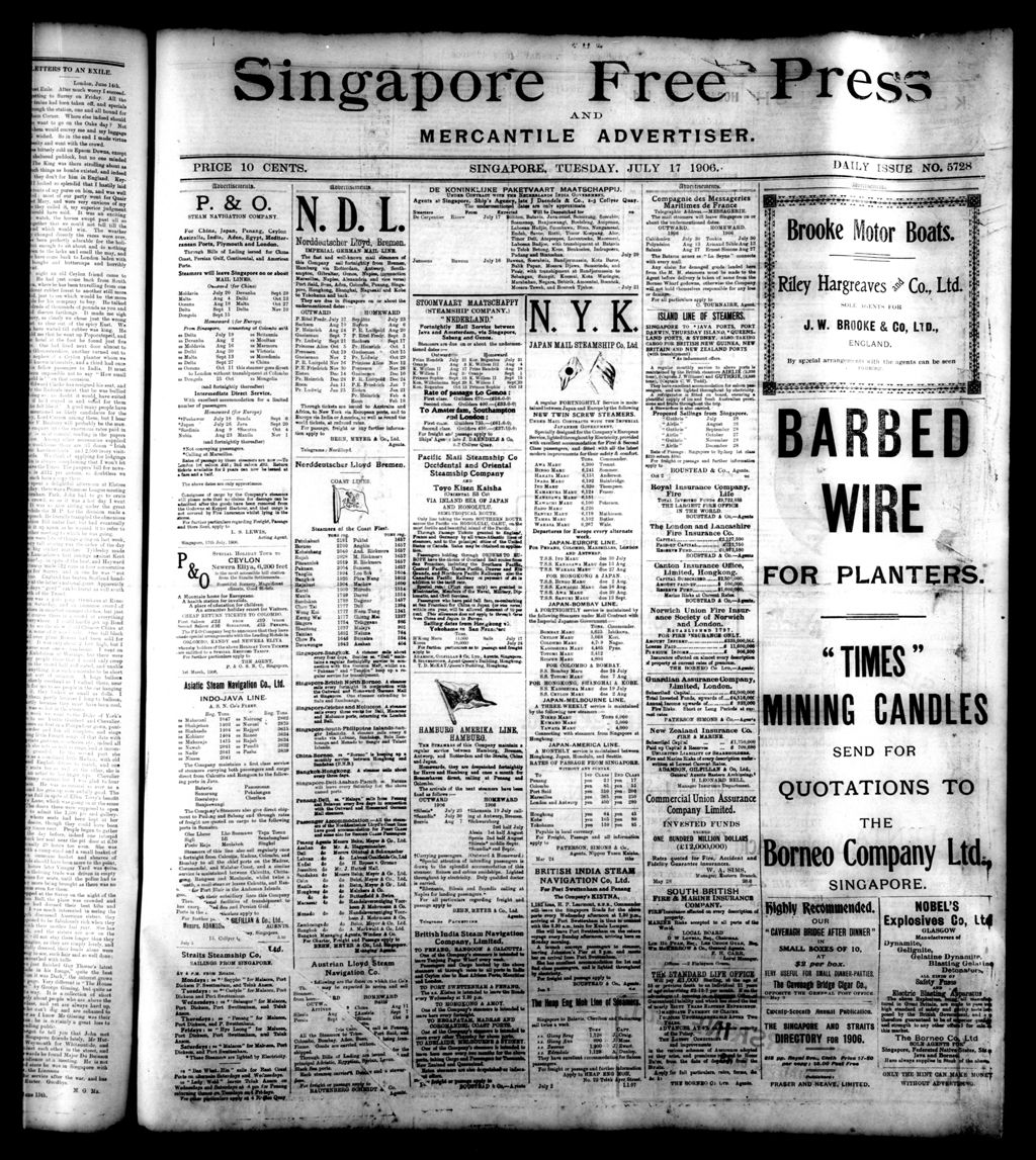 Miniature of Singapore Free Press and Mercantile Advertiser 17 July 1906