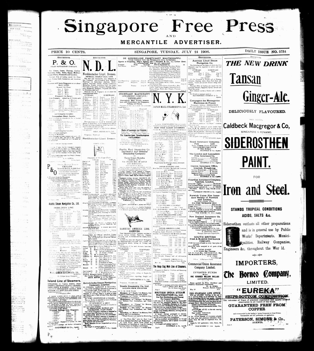 Miniature of Singapore Free Press and Mercantile Advertiser 24 July 1906