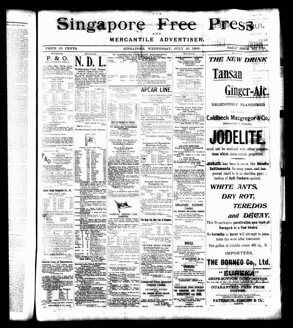 Miniature of Singapore Free Press and Mercantile Advertiser 25 July 1906