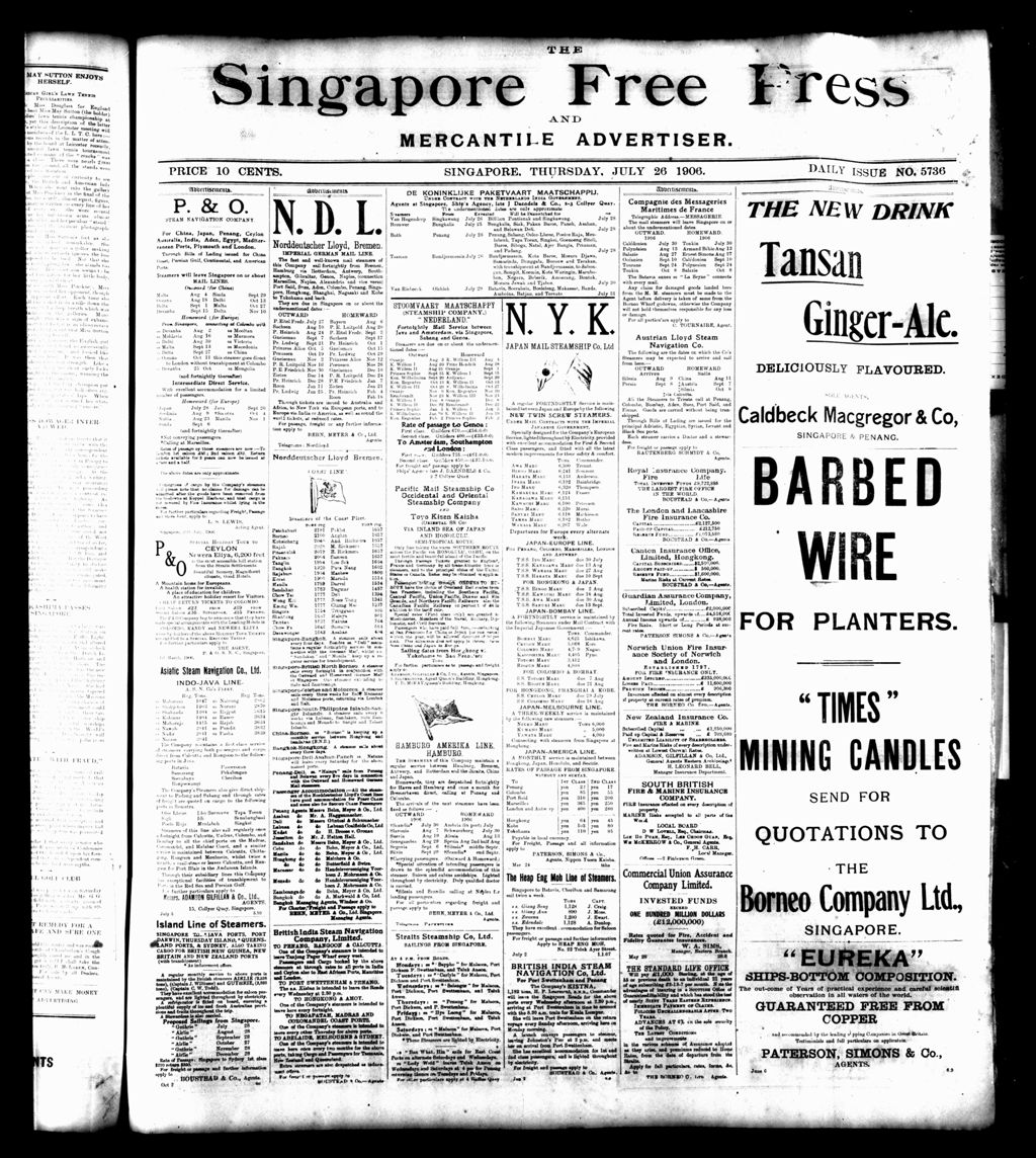 Miniature of Singapore Free Press and Mercantile Advertiser 26 July 1906