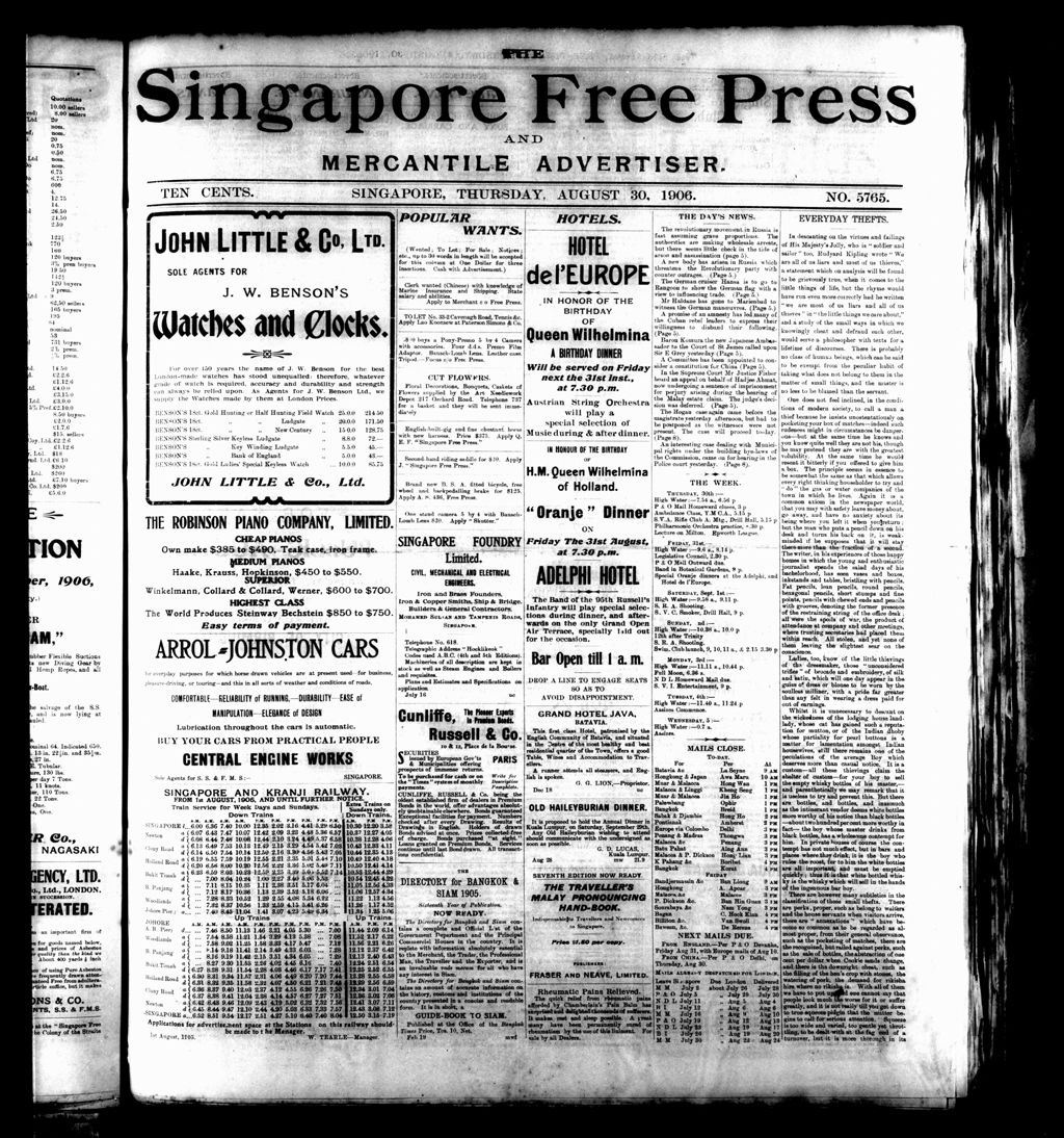 Miniature of Singapore Free Press and Mercantile Advertiser 30 August 1906