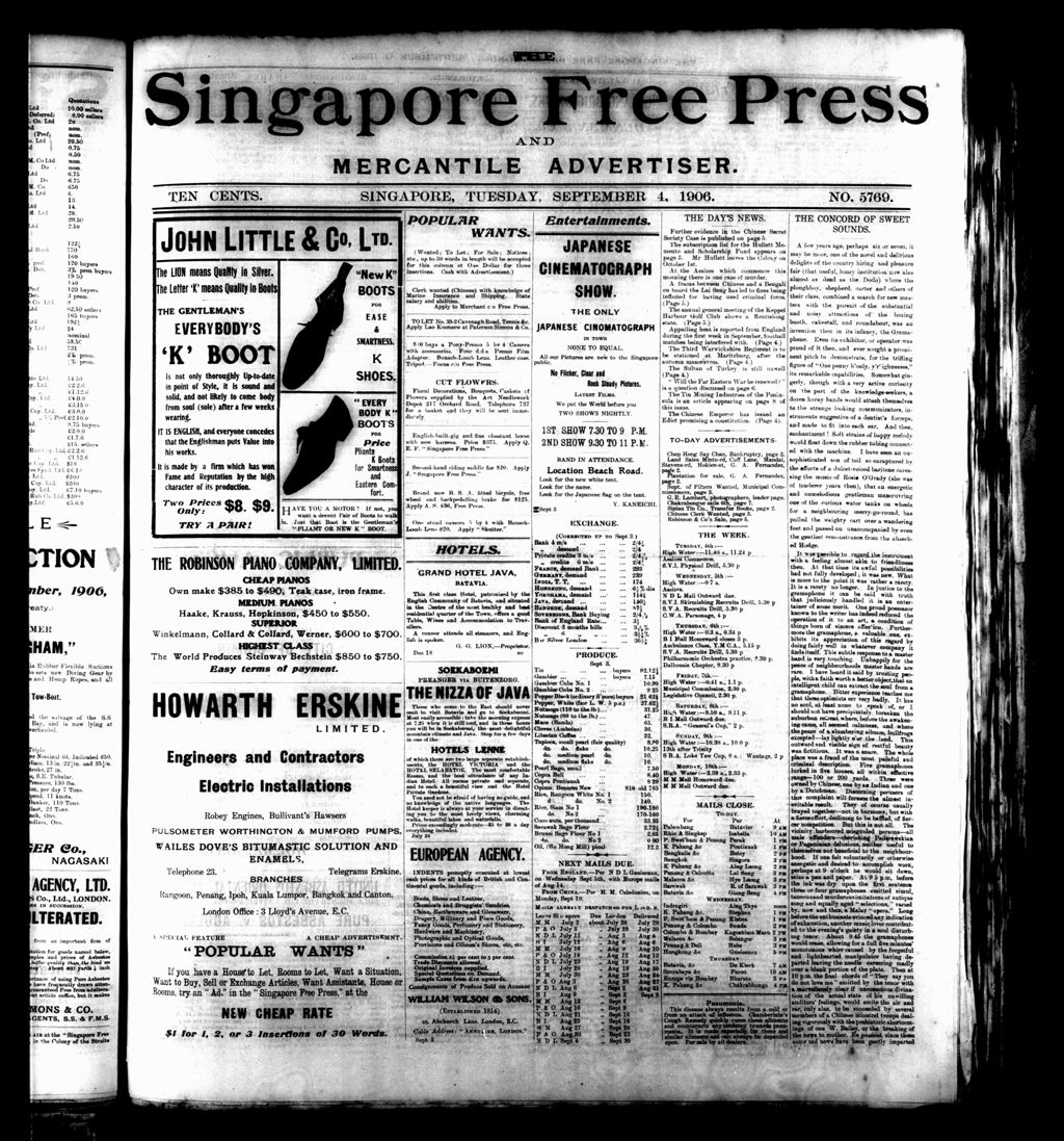 Miniature of Singapore Free Press and Mercantile Advertiser 04 September 1906