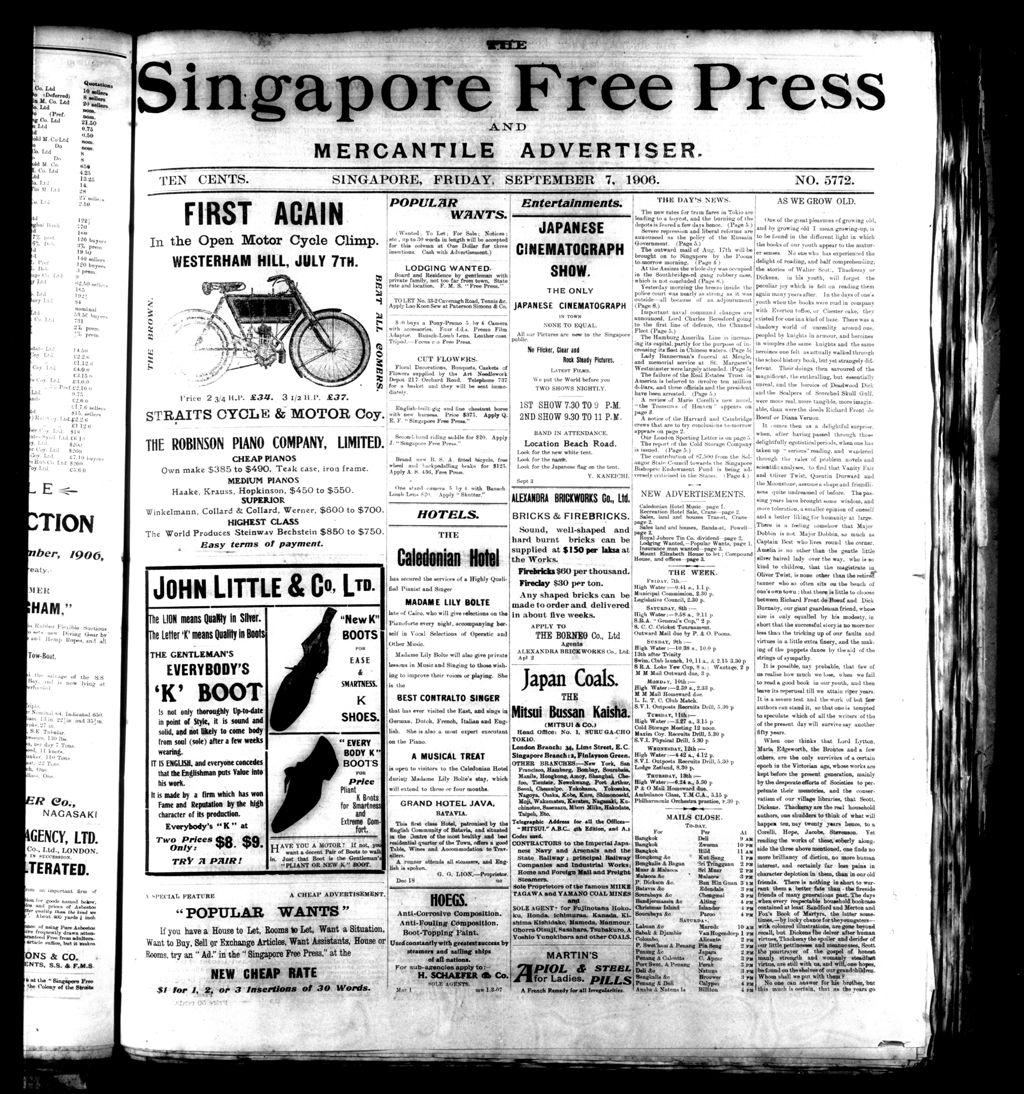 Miniature of Singapore Free Press and Mercantile Advertiser 07 September 1906