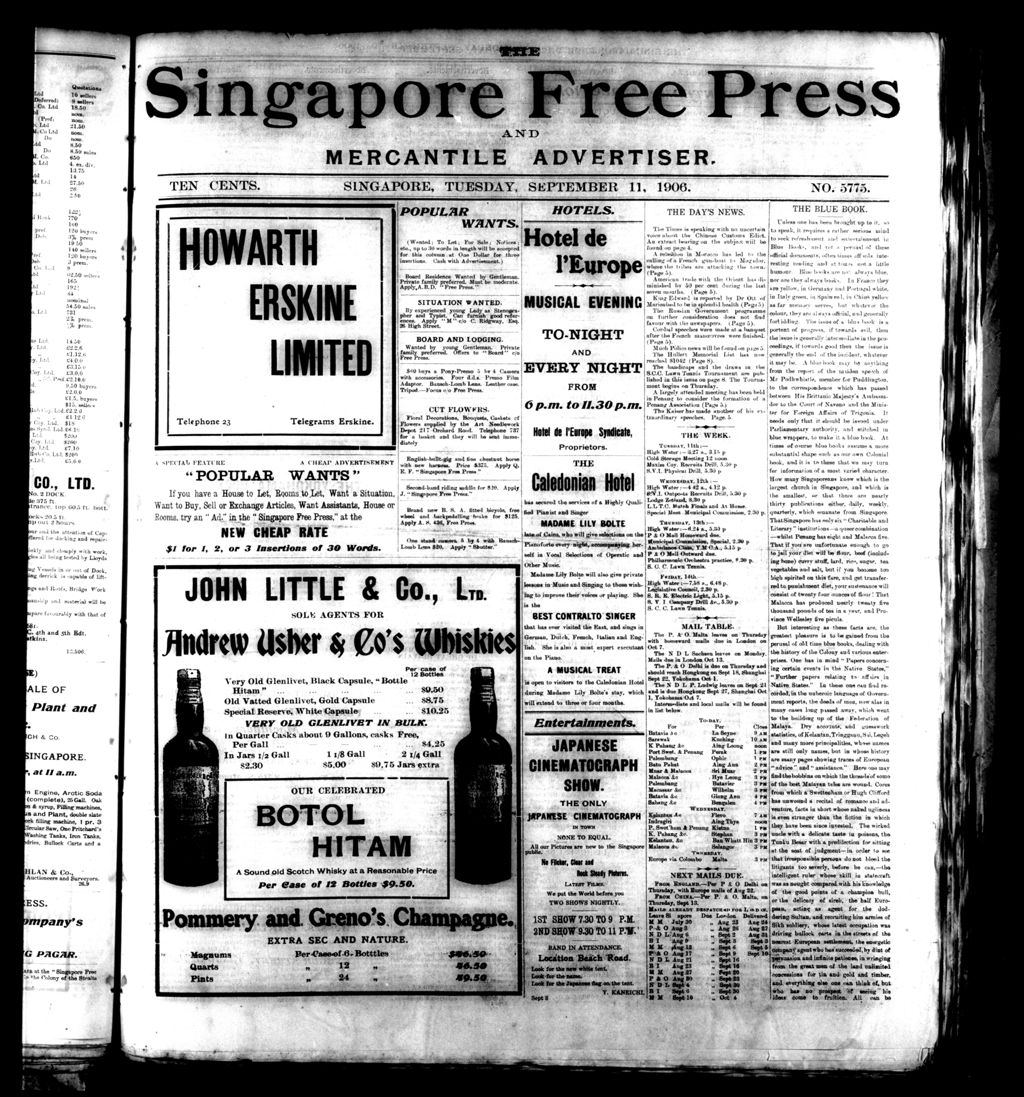 Miniature of Singapore Free Press and Mercantile Advertiser 11 September 1906