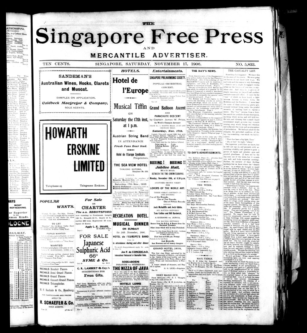 Miniature of Singapore Free Press and Mercantile Advertiser 17 November 1906