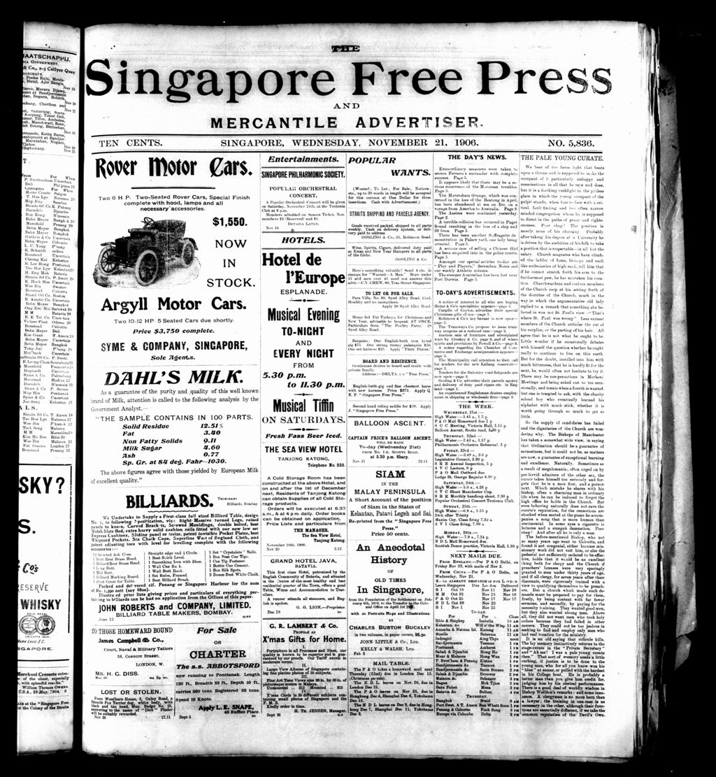 Miniature of Singapore Free Press and Mercantile Advertiser 21 November 1906