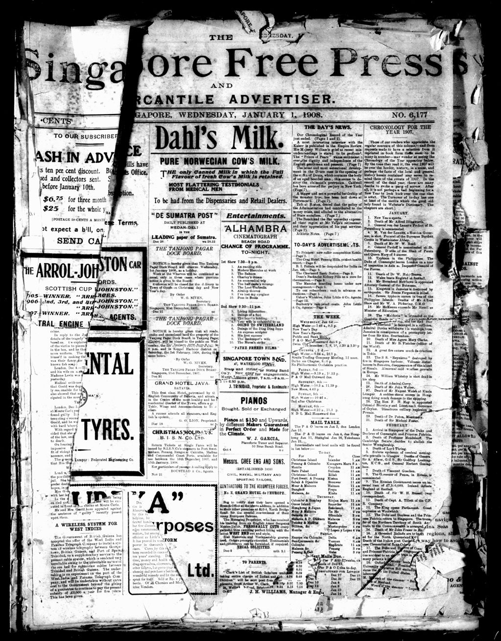 Miniature of Singapore Free Press and Mercantile Advertiser 01 January 1908