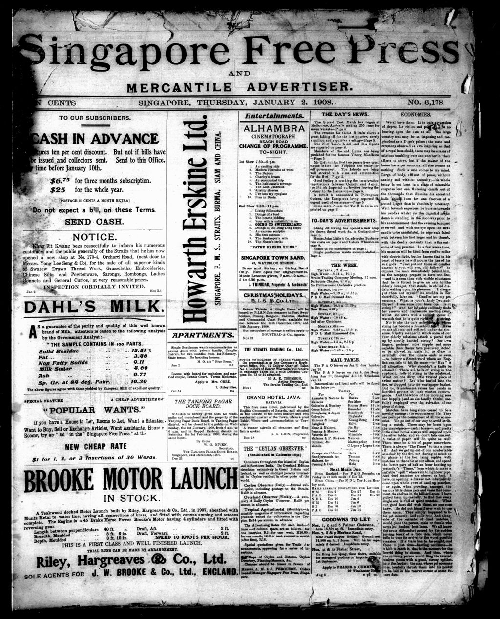 Miniature of Singapore Free Press and Mercantile Advertiser 02 January 1908