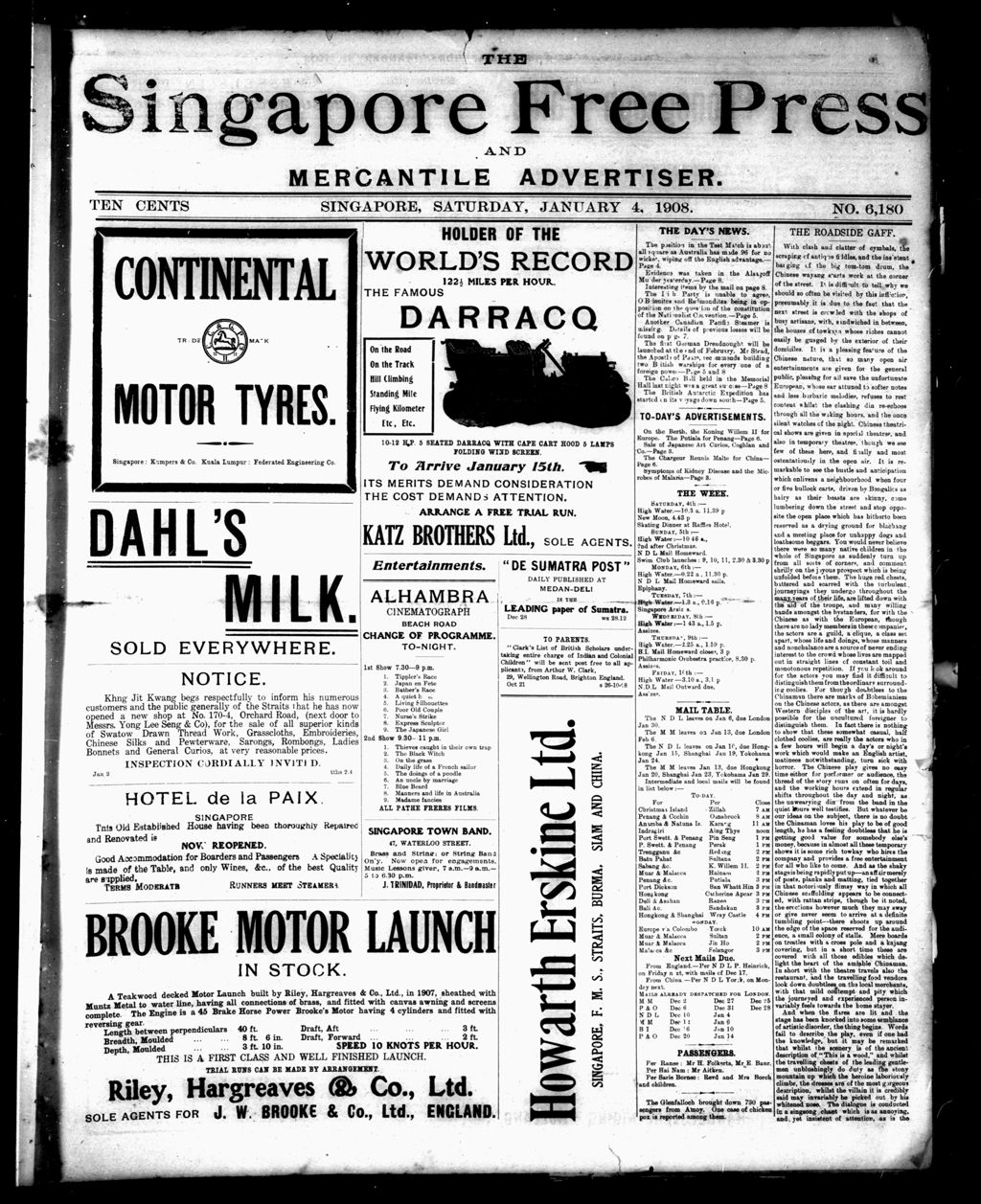 Miniature of Singapore Free Press and Mercantile Advertiser 04 January 1908