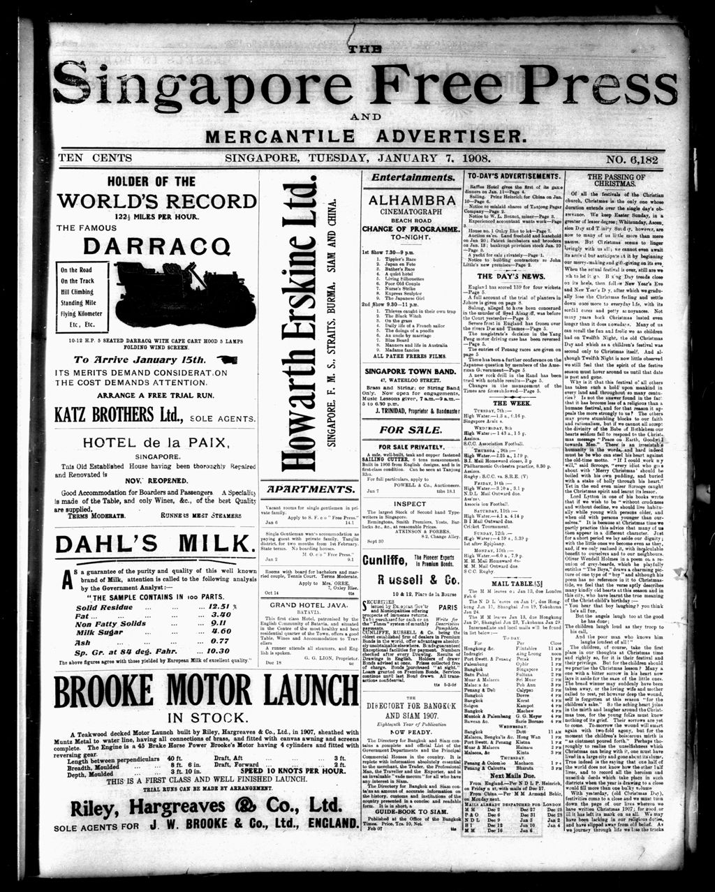 Miniature of Singapore Free Press and Mercantile Advertiser 07 January 1908