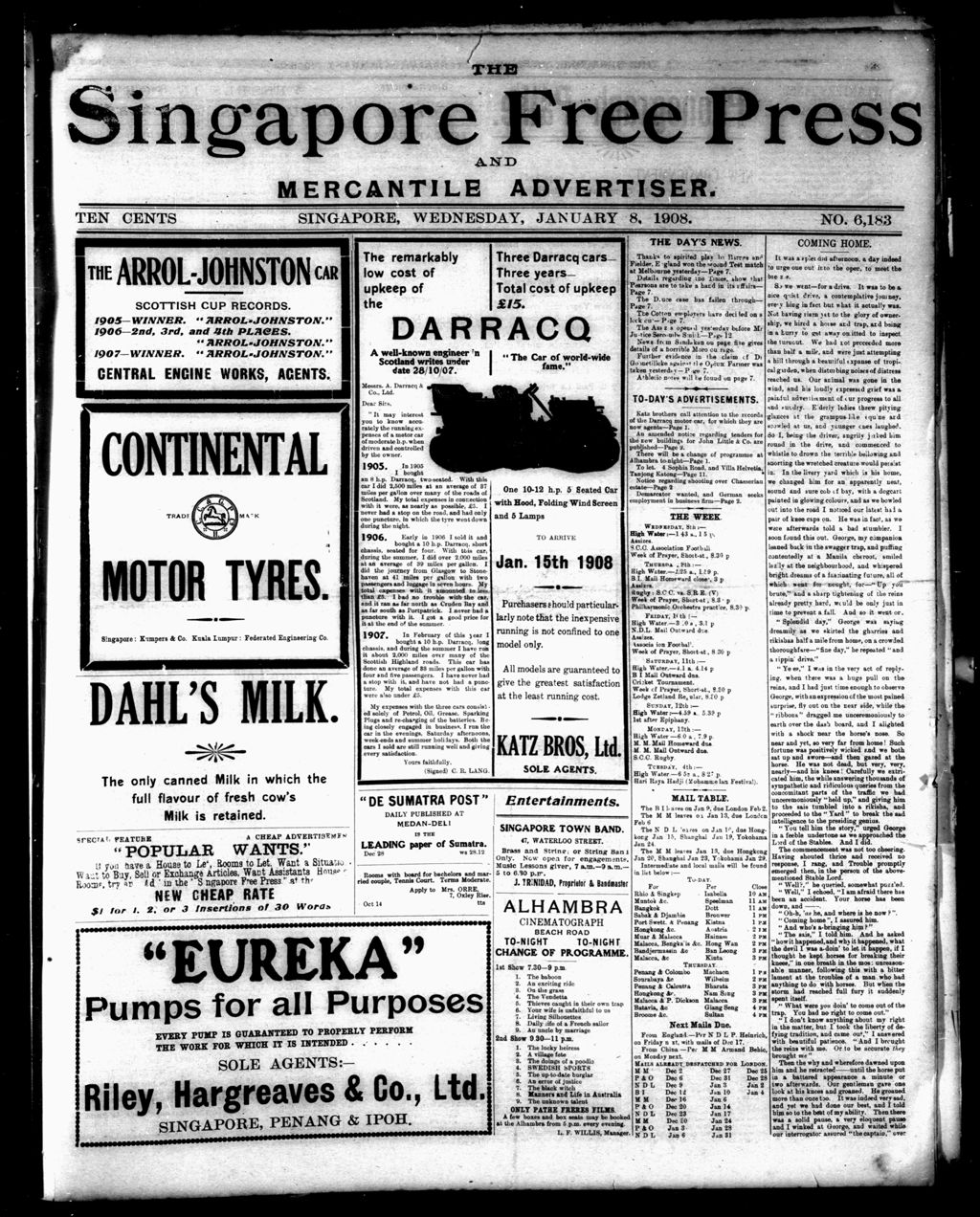 Miniature of Singapore Free Press and Mercantile Advertiser 08 January 1908