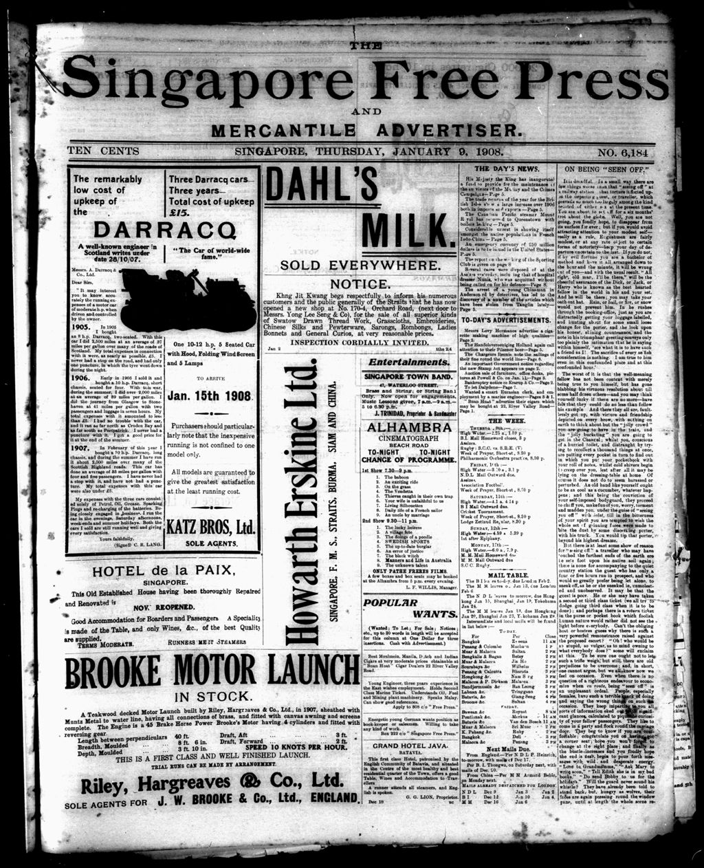 Miniature of Singapore Free Press and Mercantile Advertiser 09 January 1908