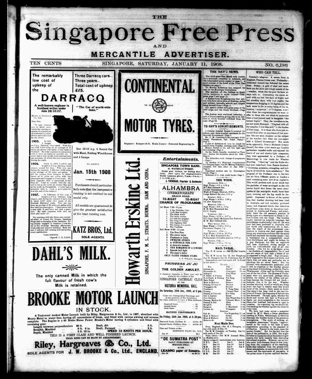 Miniature of Singapore Free Press and Mercantile Advertiser 11 January 1908