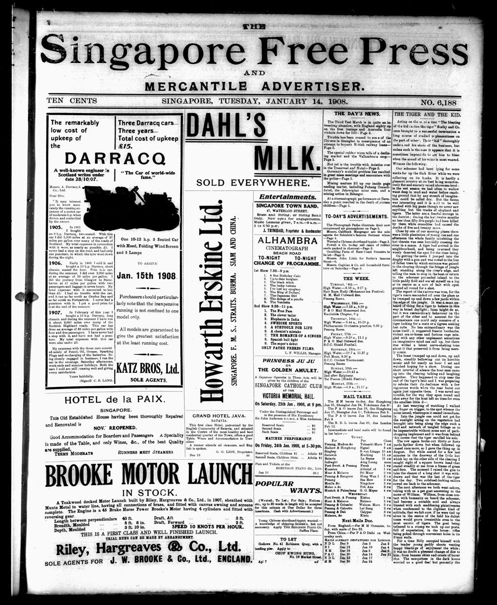 Miniature of Singapore Free Press and Mercantile Advertiser 14 January 1908