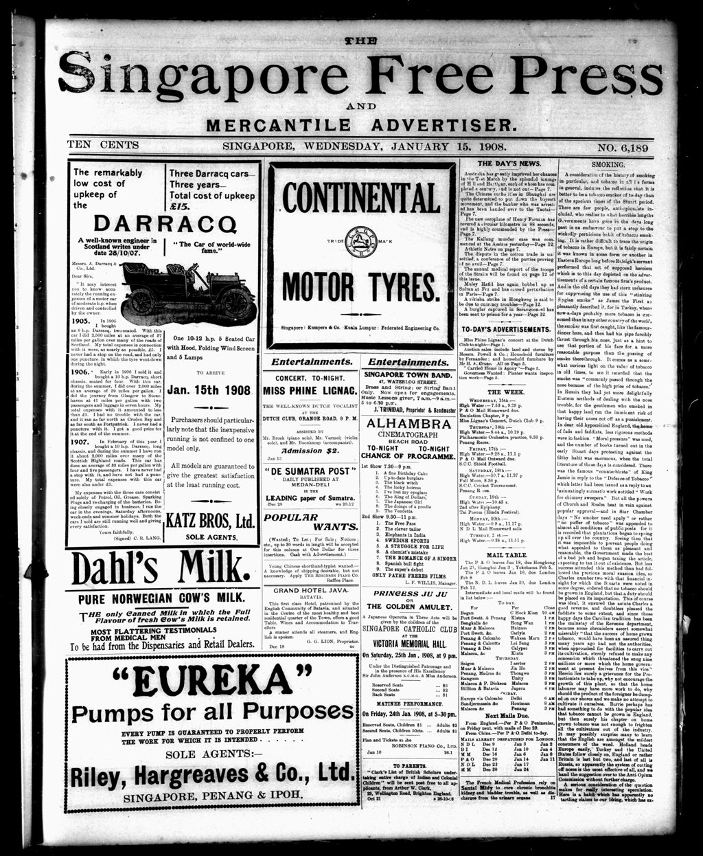 Miniature of Singapore Free Press and Mercantile Advertiser 15 January 1908