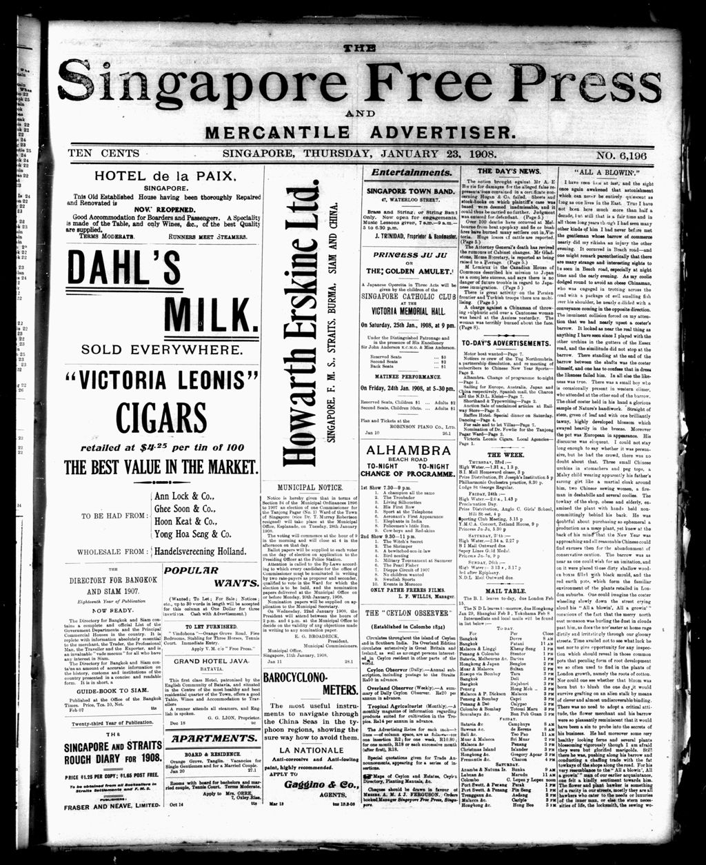 Miniature of Singapore Free Press and Mercantile Advertiser 23 January 1908