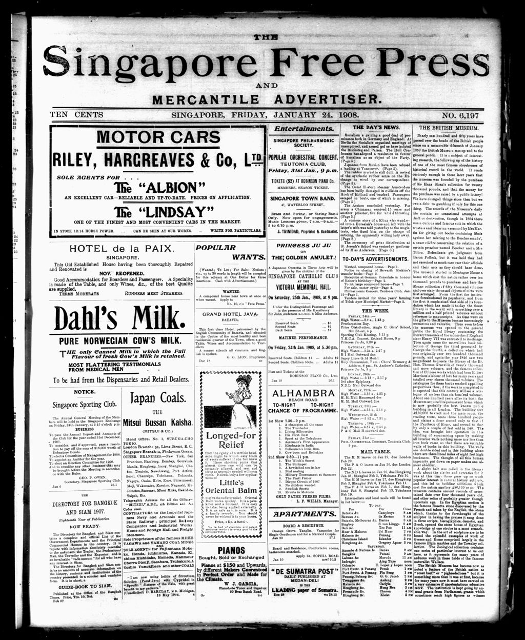 Miniature of Singapore Free Press and Mercantile Advertiser 24 January 1908