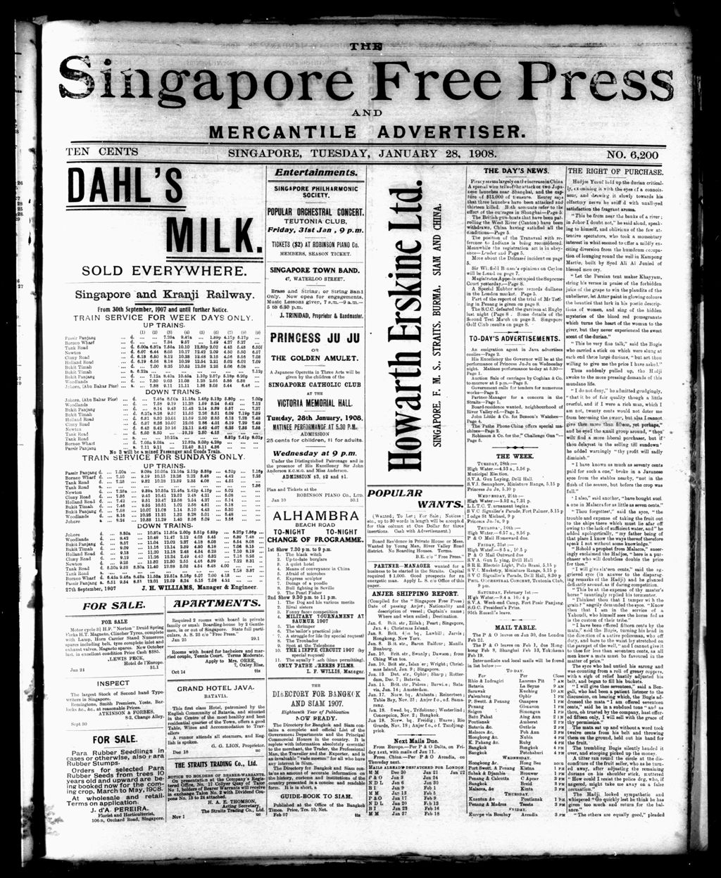 Miniature of Singapore Free Press and Mercantile Advertiser 28 January 1908