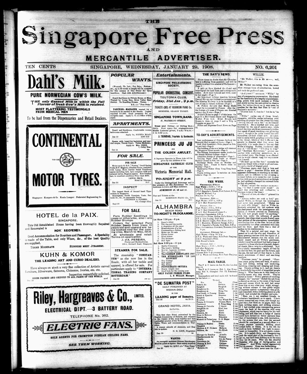 Miniature of Singapore Free Press and Mercantile Advertiser 29 January 1908