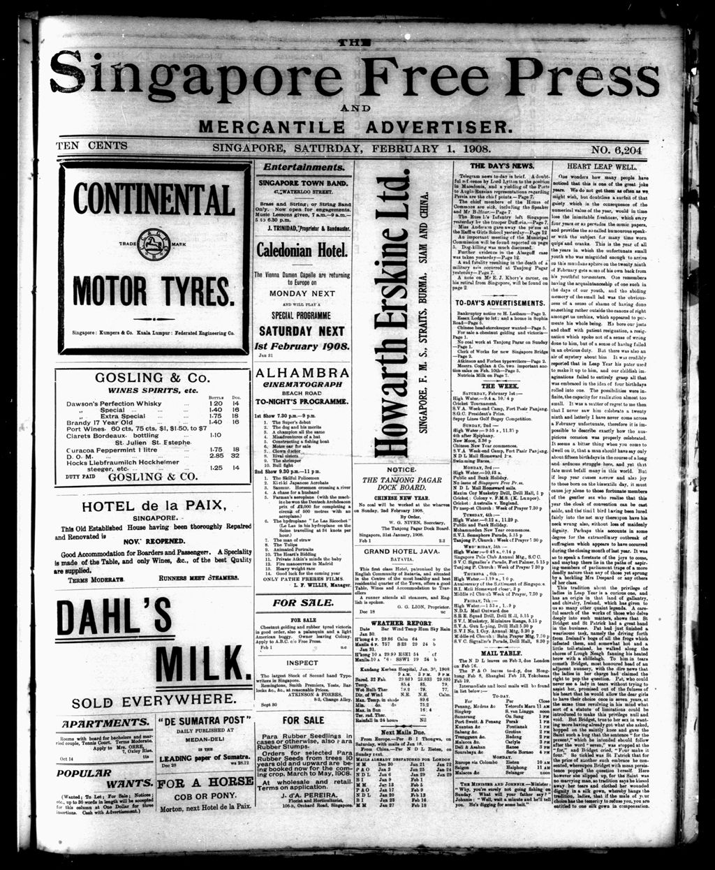 Miniature of Singapore Free Press and Mercantile Advertiser 01 February 1908