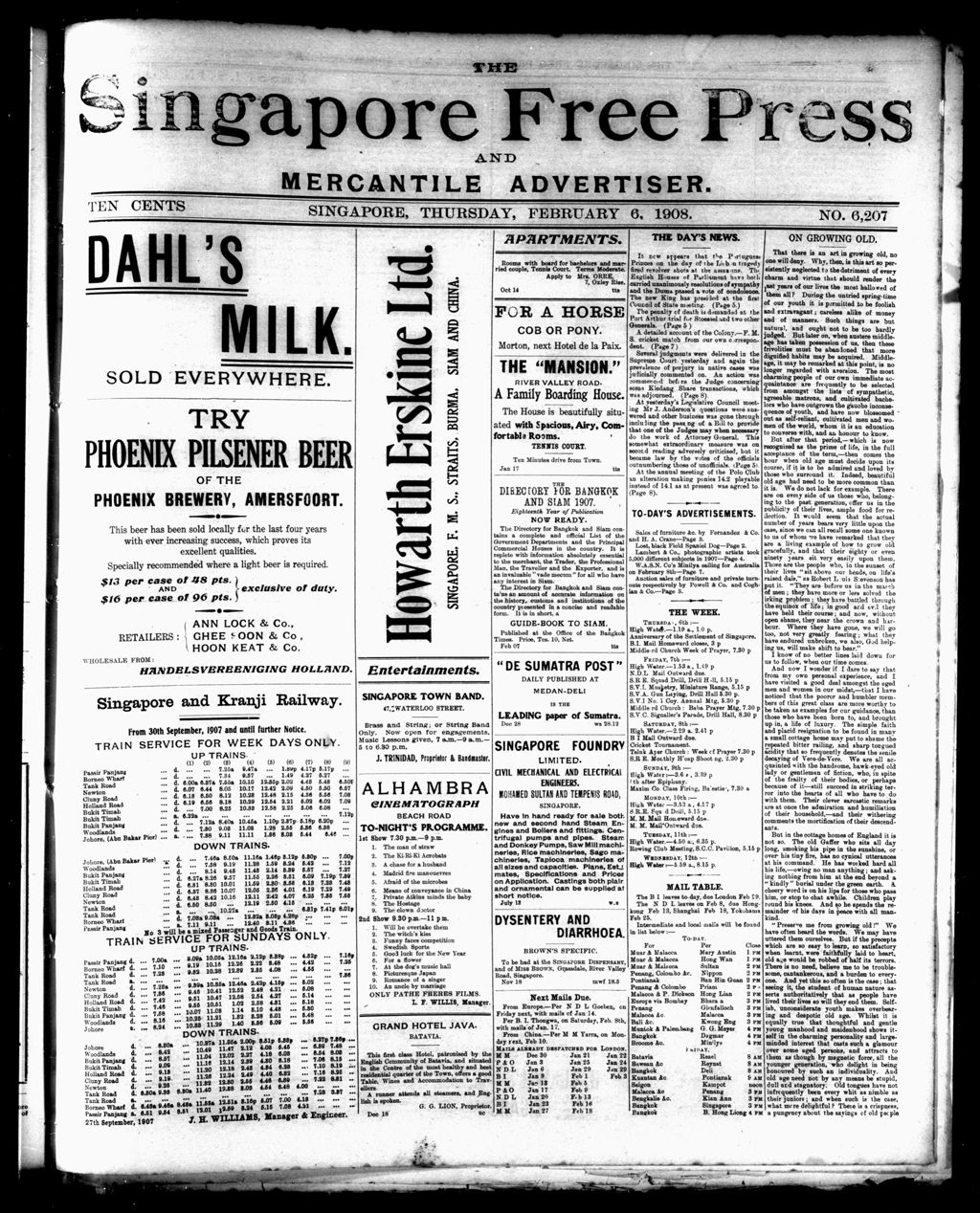 Miniature of Singapore Free Press and Mercantile Advertiser 06 February 1908