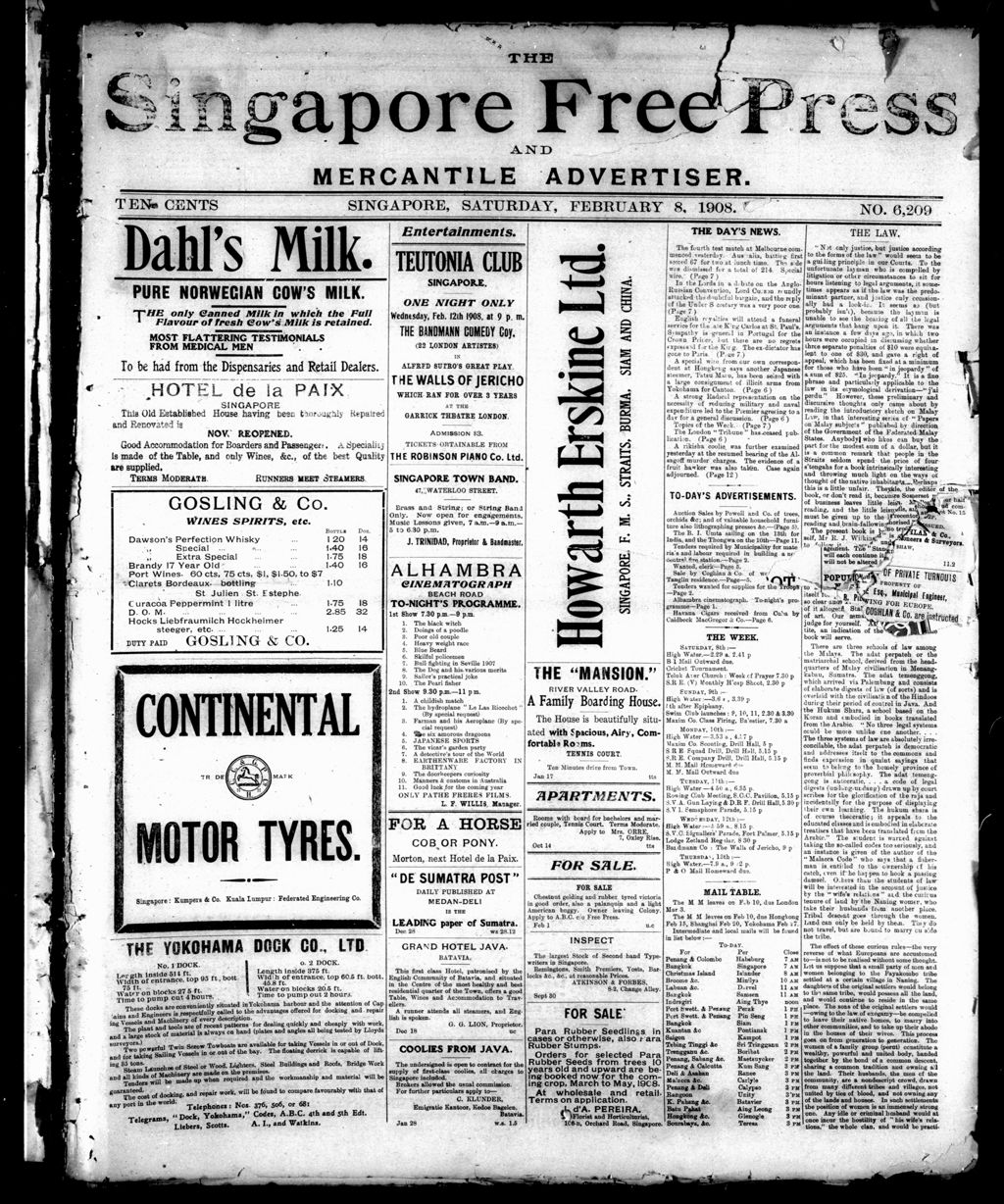 Miniature of Singapore Free Press and Mercantile Advertiser 08 February 1908