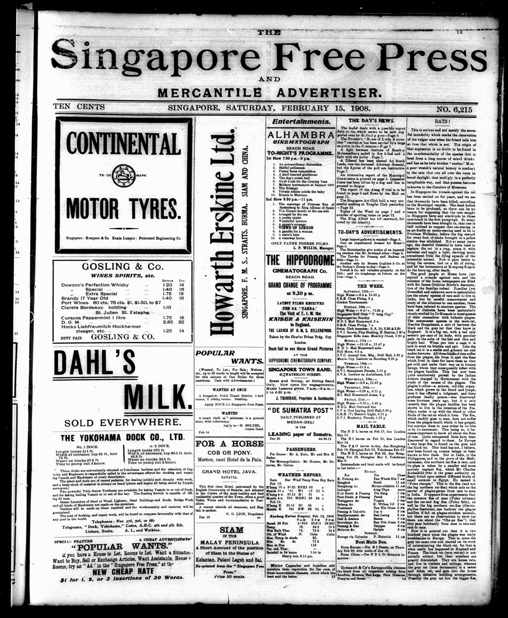 Miniature of Singapore Free Press and Mercantile Advertiser 15 February 1908