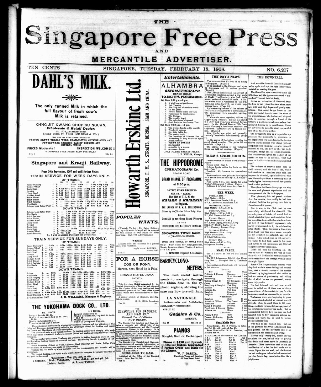 Miniature of Singapore Free Press and Mercantile Advertiser 18 February 1908