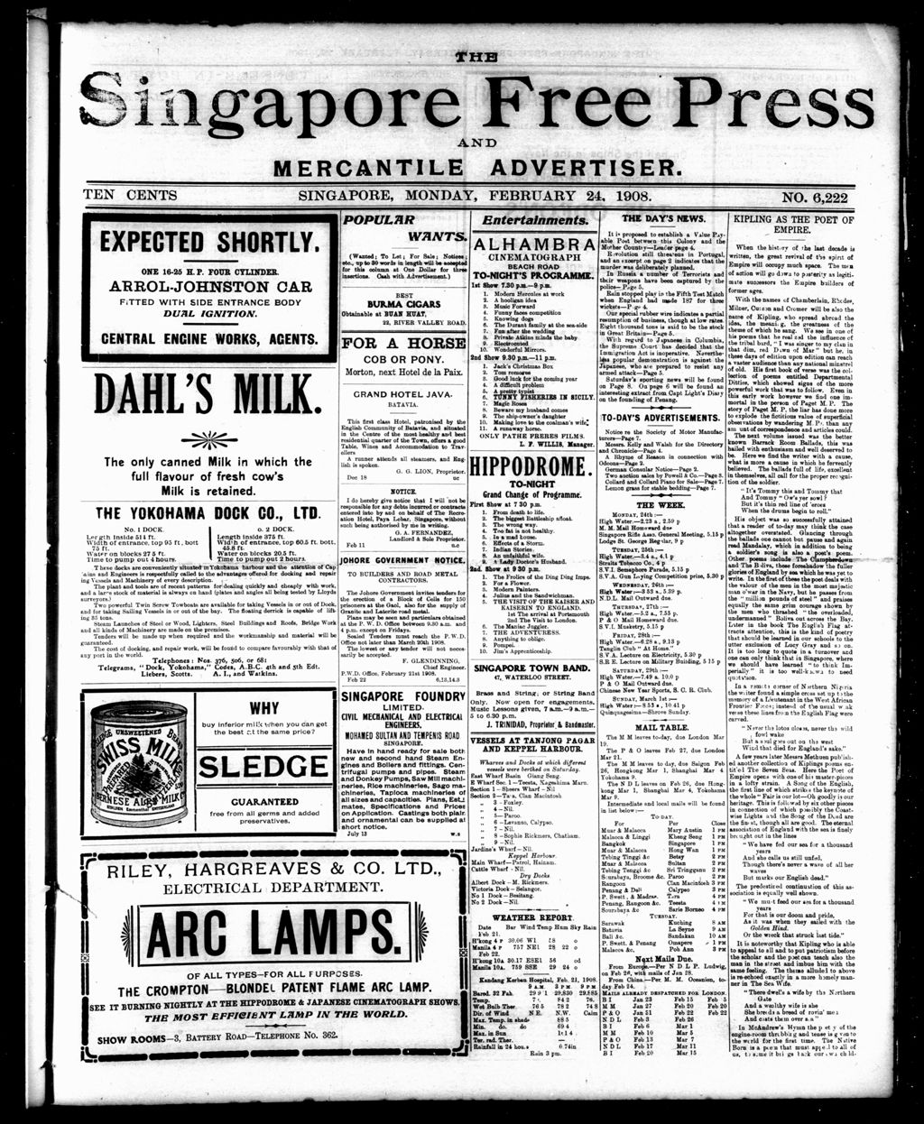 Miniature of Singapore Free Press and Mercantile Advertiser 24 February 1908