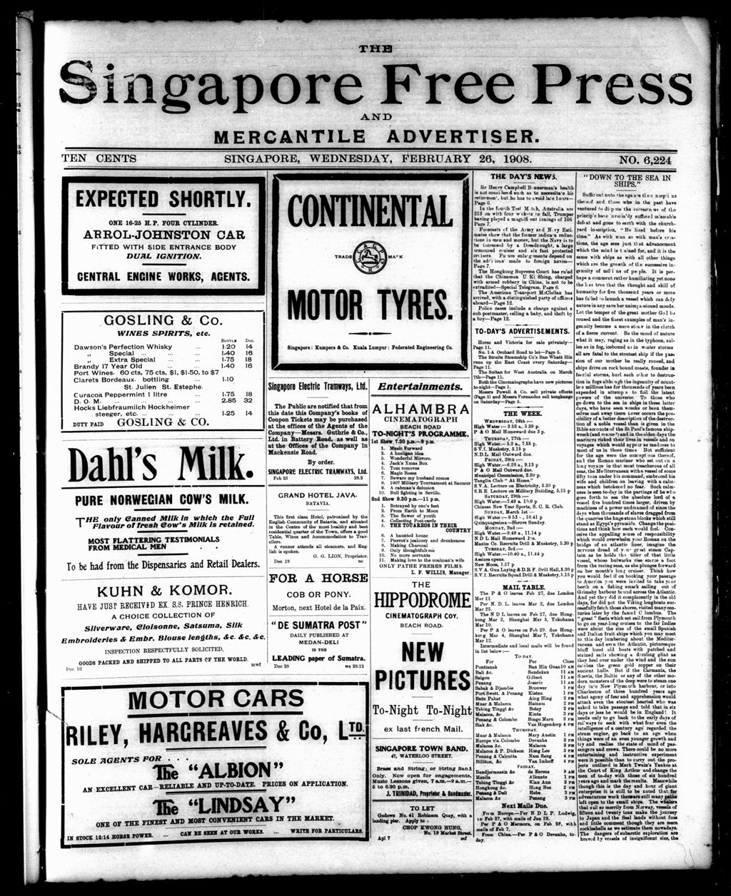 Miniature of Singapore Free Press and Mercantile Advertiser 26 February 1908