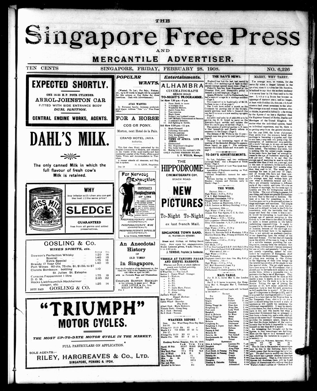 Miniature of Singapore Free Press and Mercantile Advertiser 28 February 1908