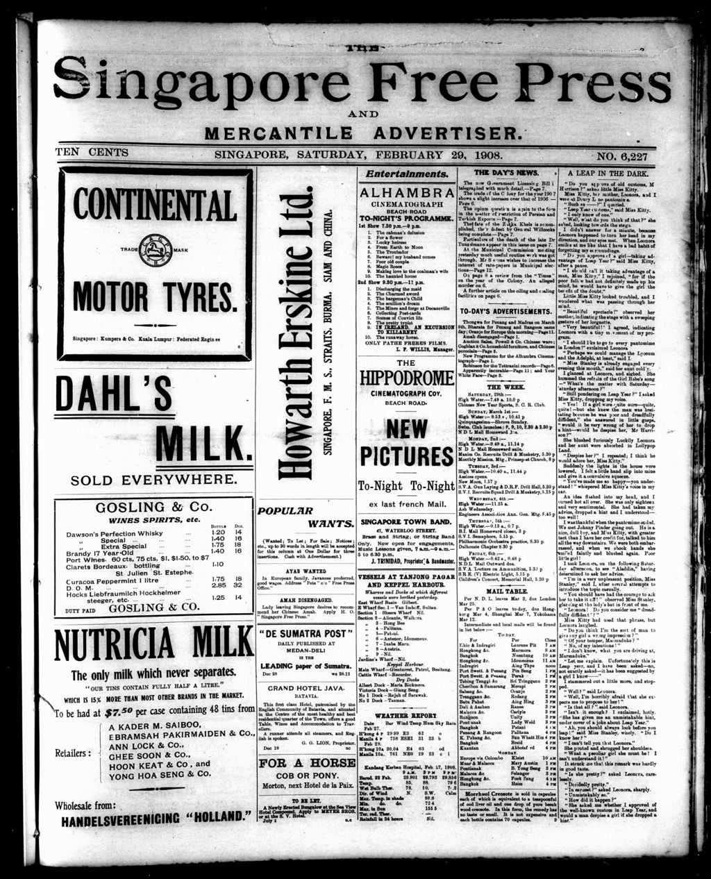 Miniature of Singapore Free Press and Mercantile Advertiser 29 February 1908