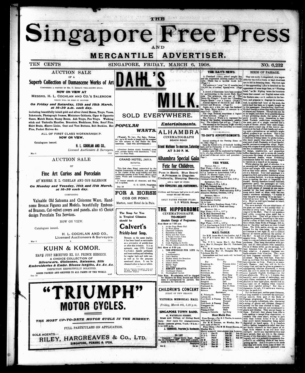 Miniature of Singapore Free Press and Mercantile Advertiser 06 March 1908