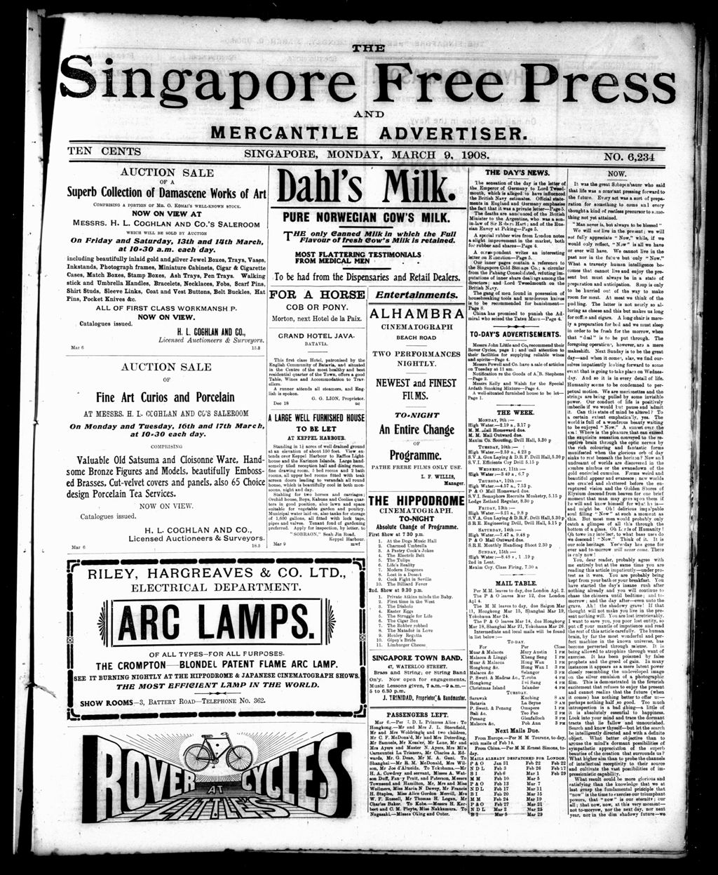 Miniature of Singapore Free Press and Mercantile Advertiser 09 March 1908