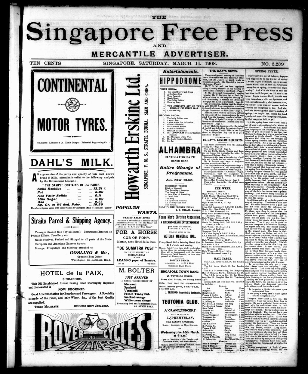 Miniature of Singapore Free Press and Mercantile Advertiser 14 March 1908