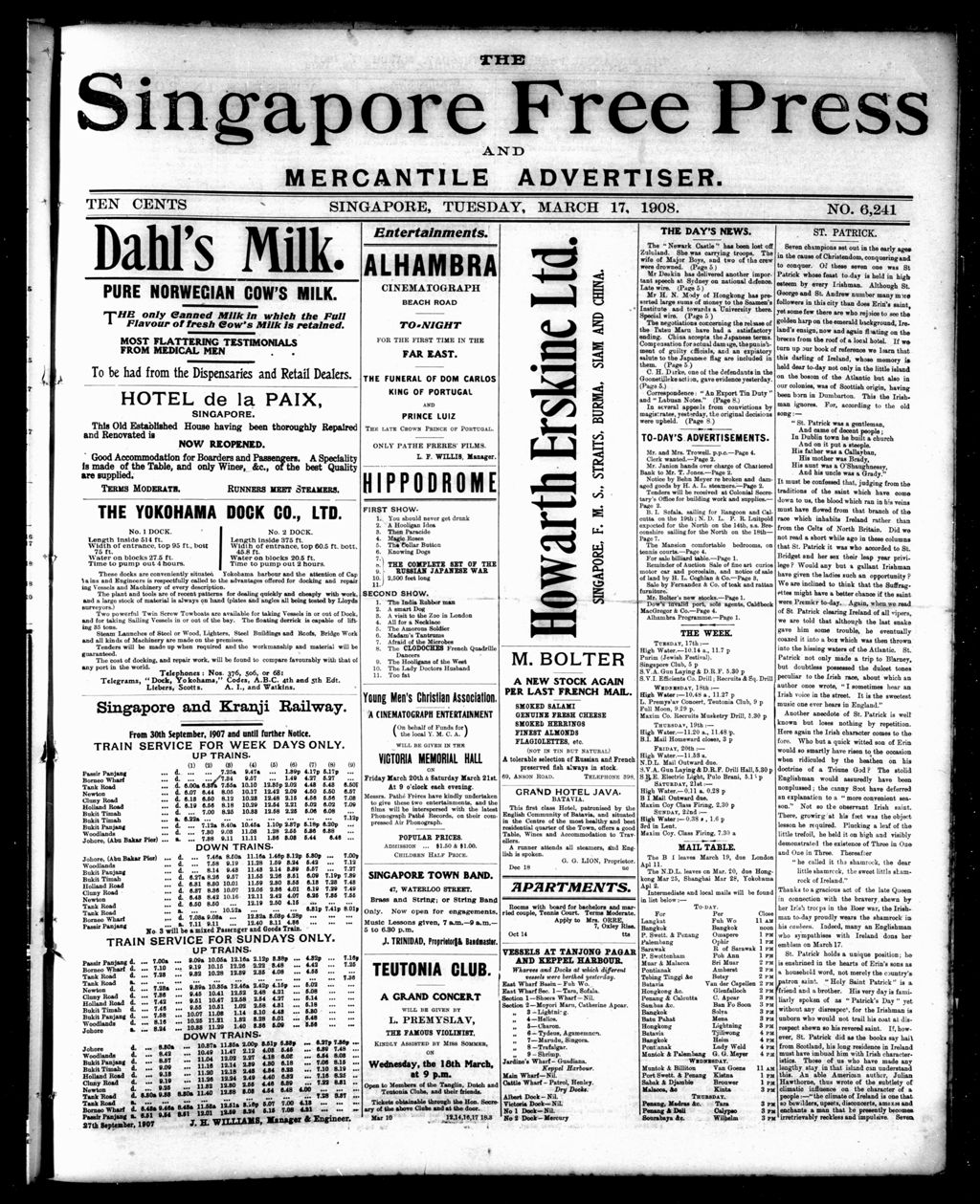 Miniature of Singapore Free Press and Mercantile Advertiser 17 March 1908