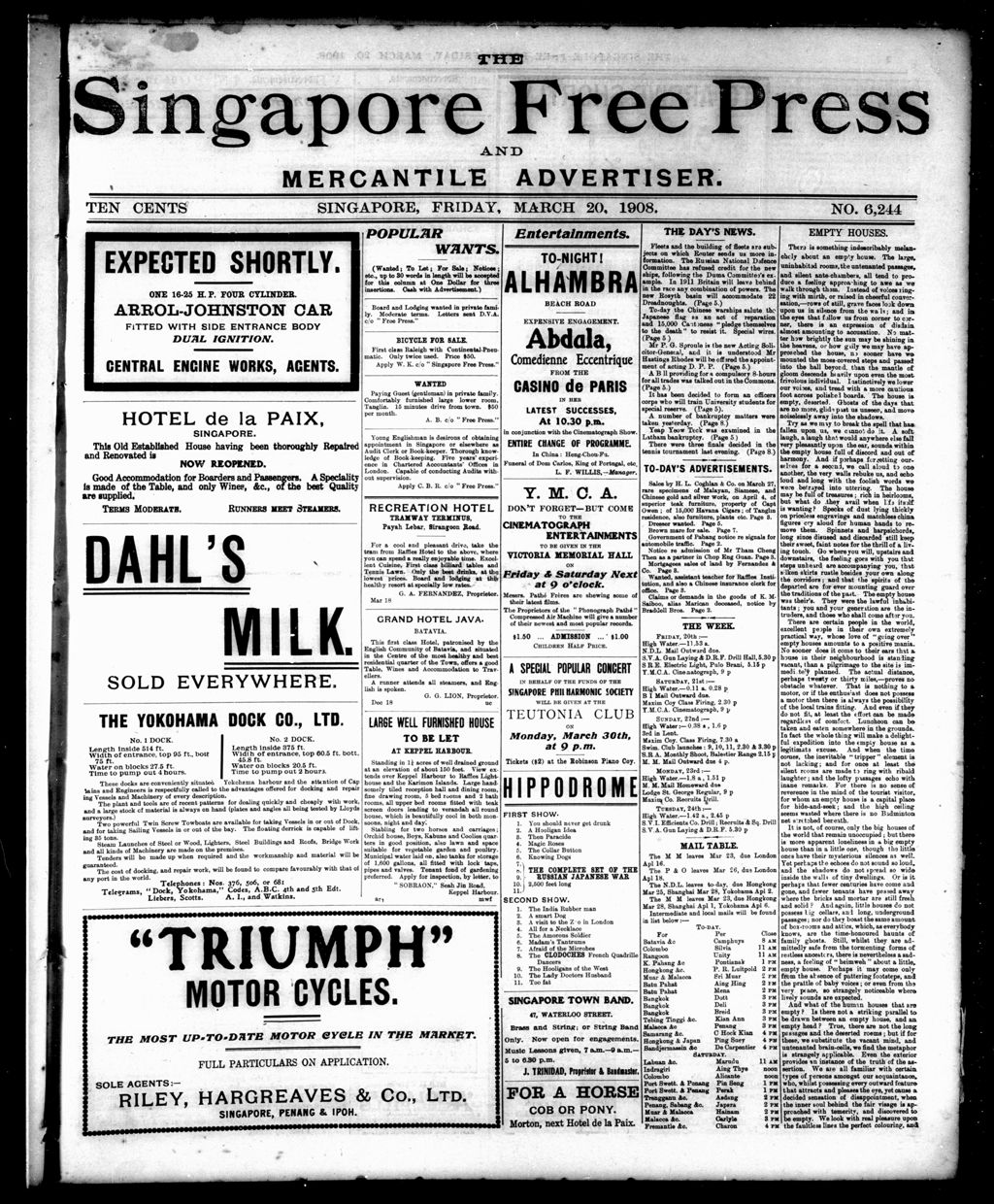 Miniature of Singapore Free Press and Mercantile Advertiser 20 March 1908