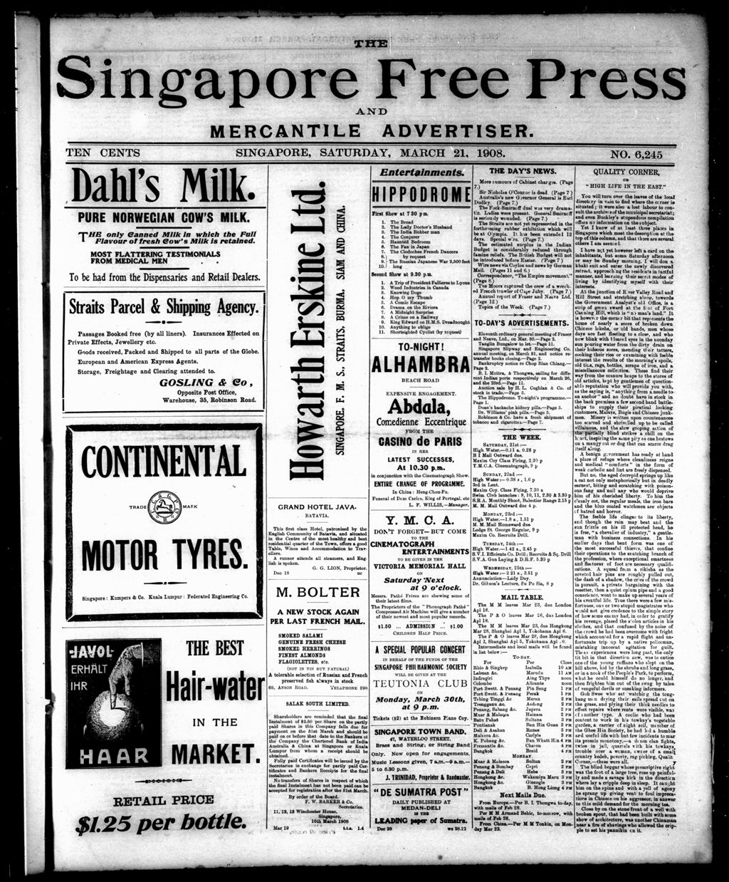 Miniature of Singapore Free Press and Mercantile Advertiser 21 March 1908