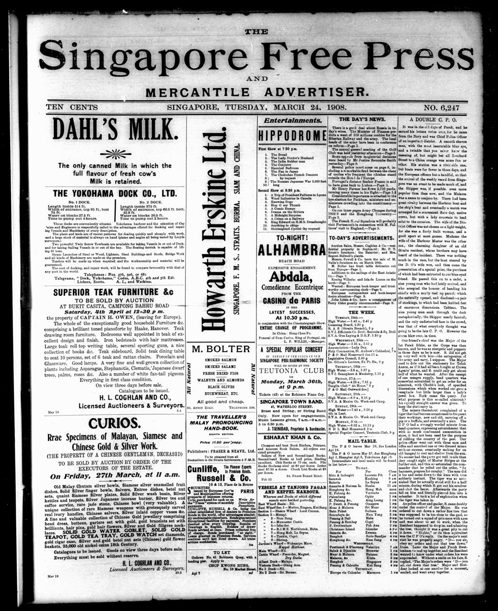 Miniature of Singapore Free Press and Mercantile Advertiser 24 March 1908