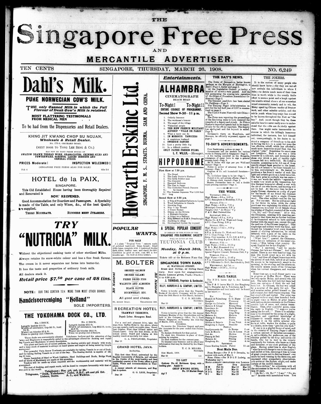 Miniature of Singapore Free Press and Mercantile Advertiser 26 March 1908