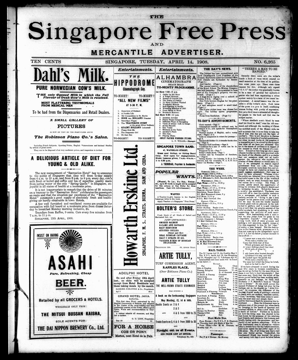 Miniature of Singapore Free Press and Mercantile Advertiser 14 April 1908