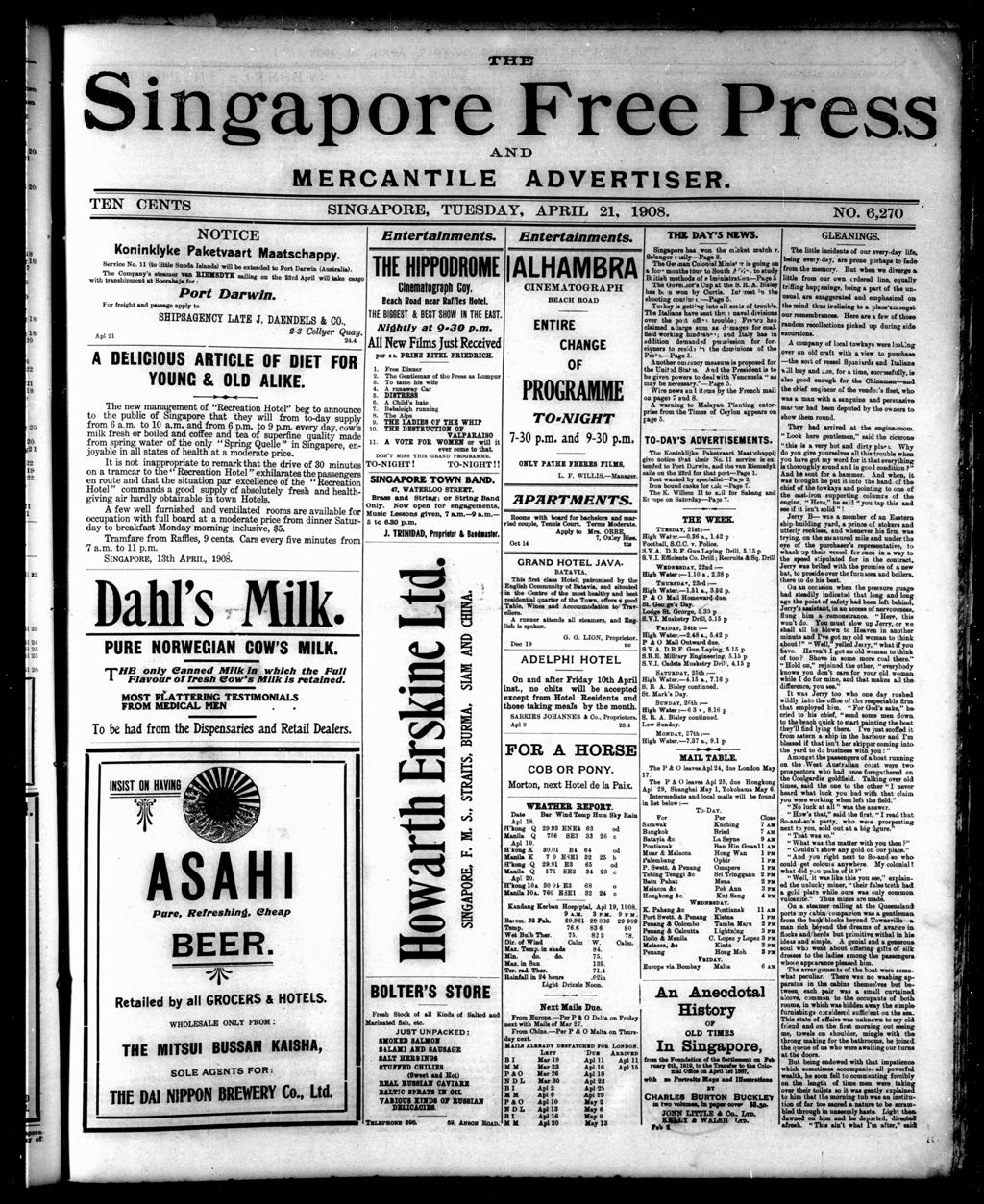 Miniature of Singapore Free Press and Mercantile Advertiser 21 April 1908