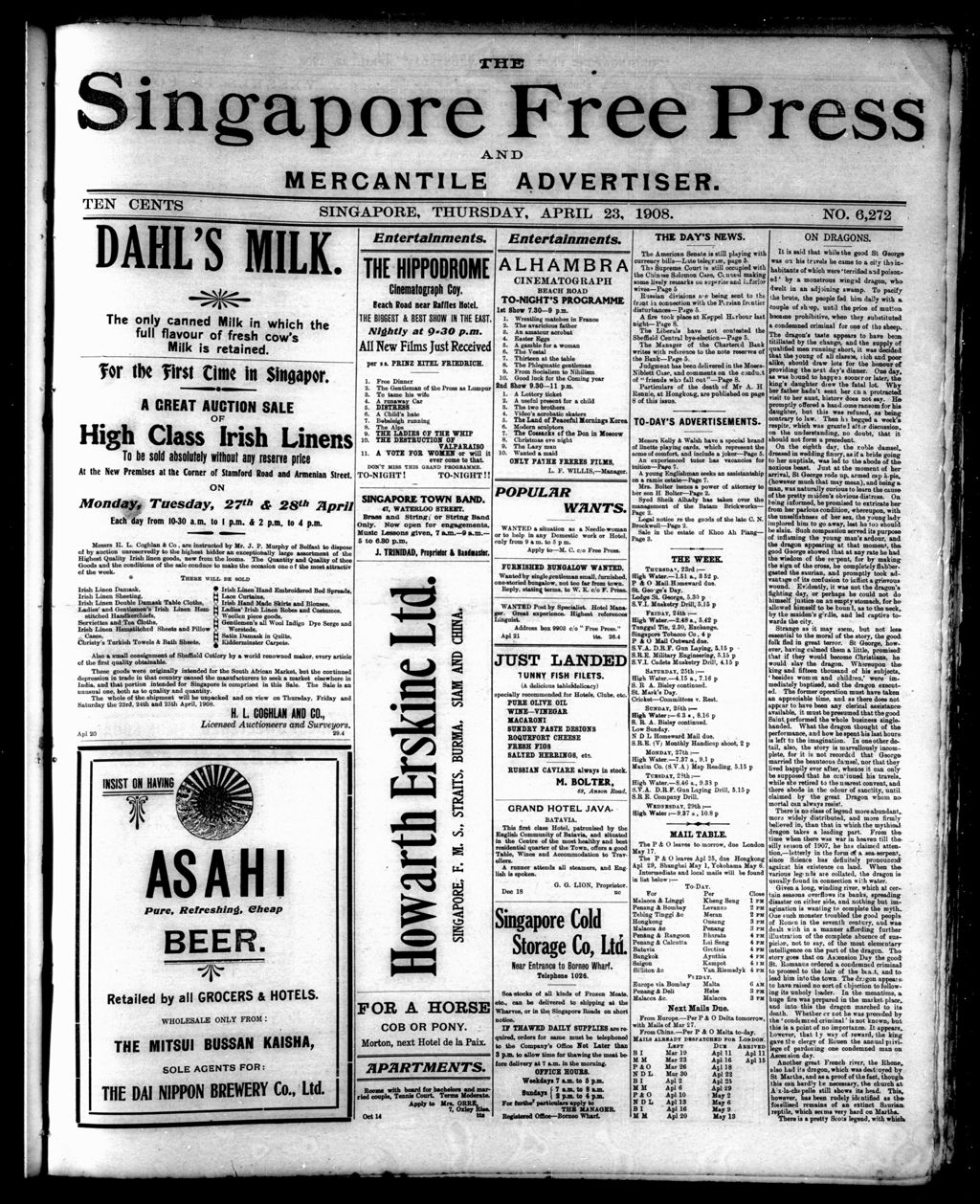 Miniature of Singapore Free Press and Mercantile Advertiser 23 April 1908