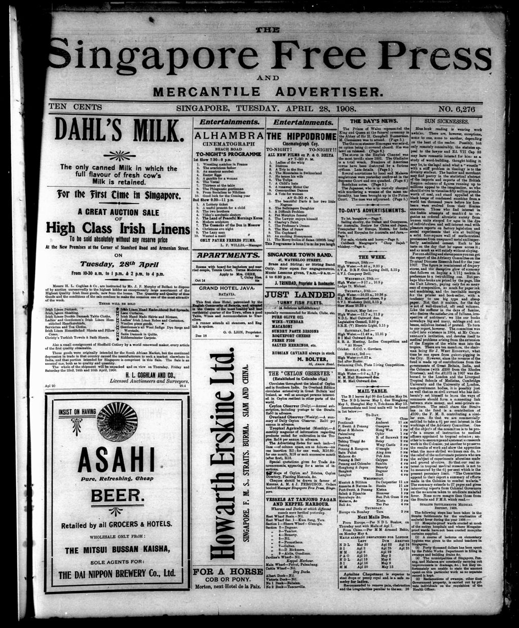 Miniature of Singapore Free Press and Mercantile Advertiser 28 April 1908