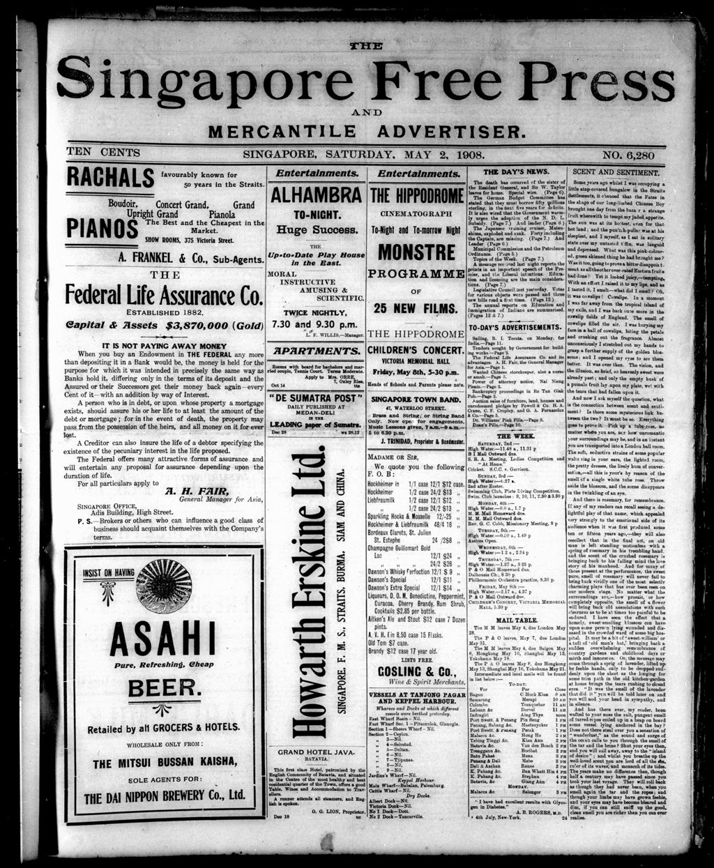 Miniature of Singapore Free Press and Mercantile Advertiser 02 May 1908