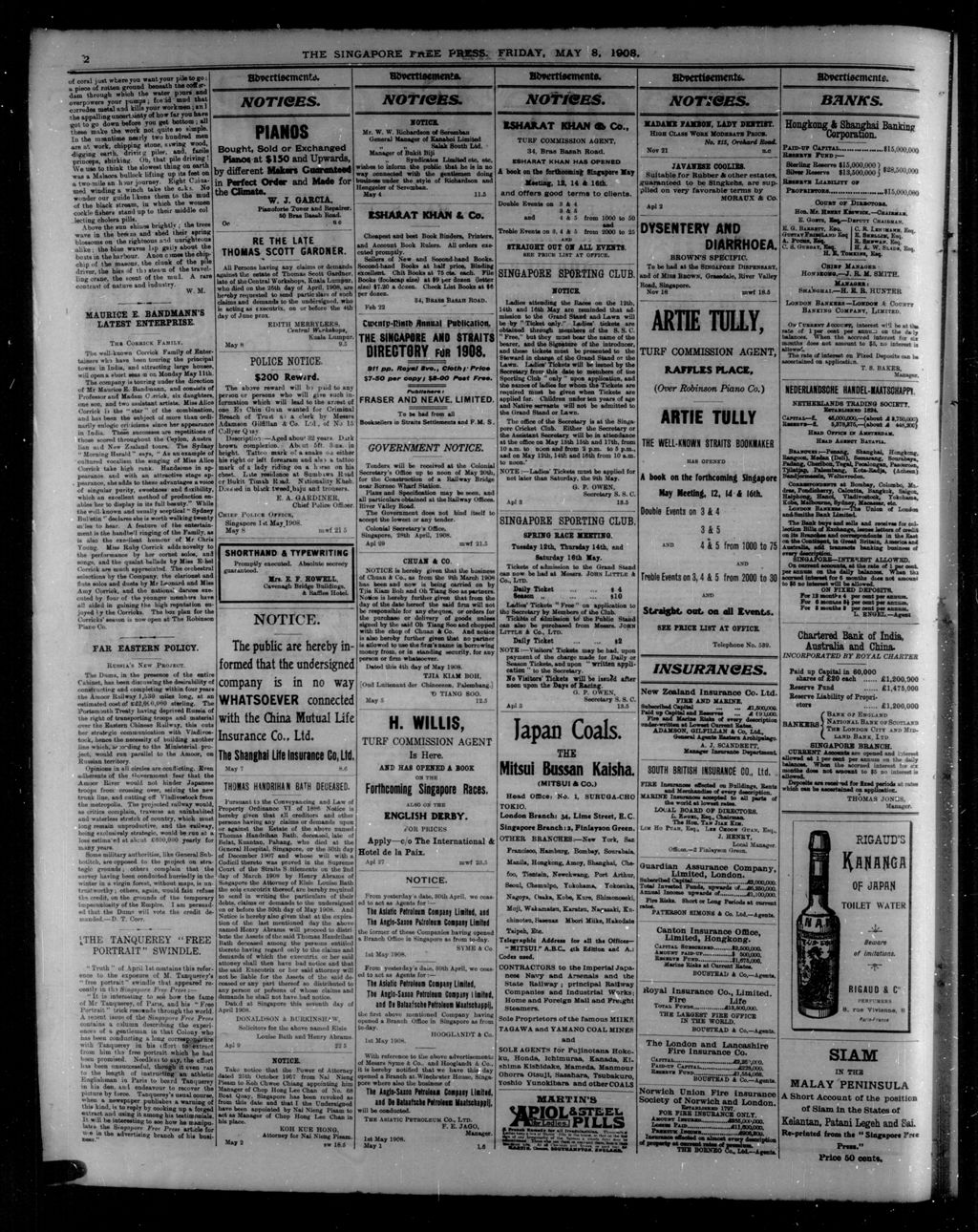 Miniature of Singapore Free Press and Mercantile Advertiser 08 May 1908