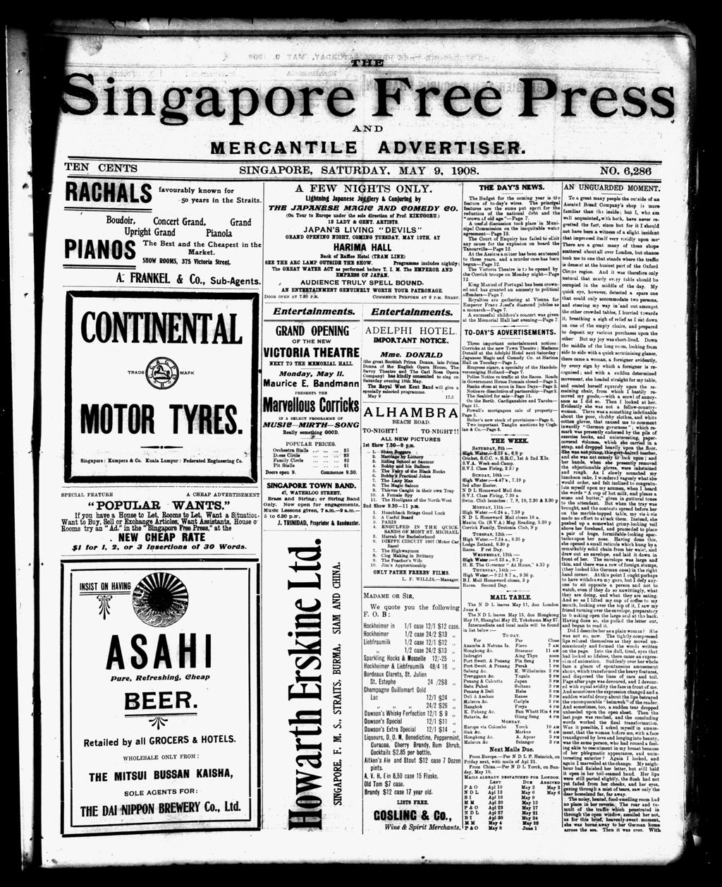 Miniature of Singapore Free Press and Mercantile Advertiser 09 May 1908