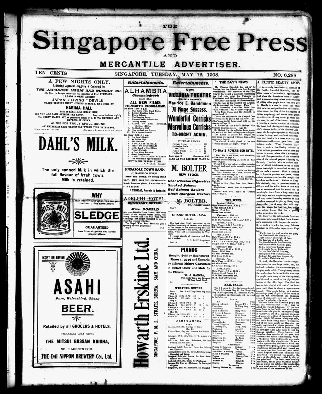 Miniature of Singapore Free Press and Mercantile Advertiser 12 May 1908