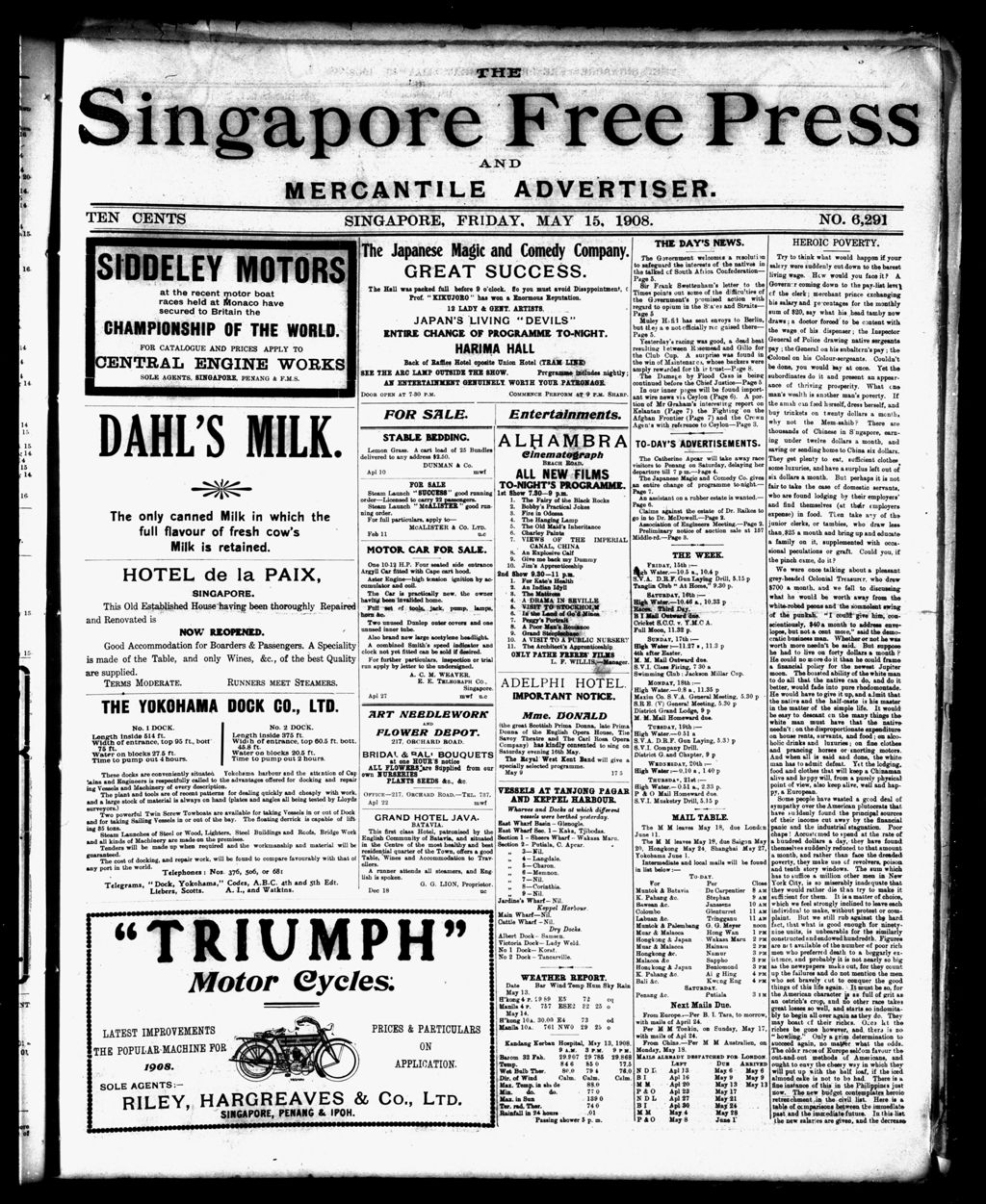 Miniature of Singapore Free Press and Mercantile Advertiser 15 May 1908